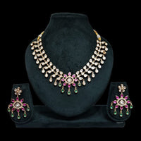 JCM Gold Plated Polki Kundan Stone Necklace Set