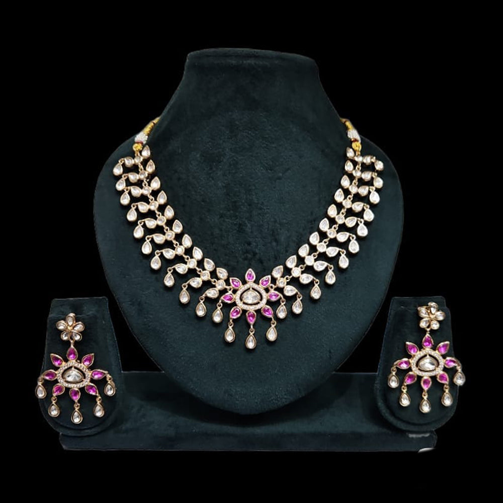 JCM Gold Plated Polki Kundan Stone Necklace Set