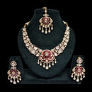 JCM Gold Plated Polki Kundan Stone Meenakari Necklace Set
