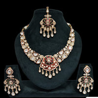 JCM Gold Plated Polki Kundan Stone Meenakari Necklace Set