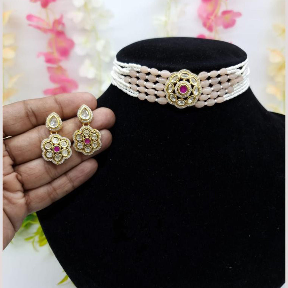 JCM Jewellery Gold Plated Crystal Stone And Pearls Choker Necklace Set