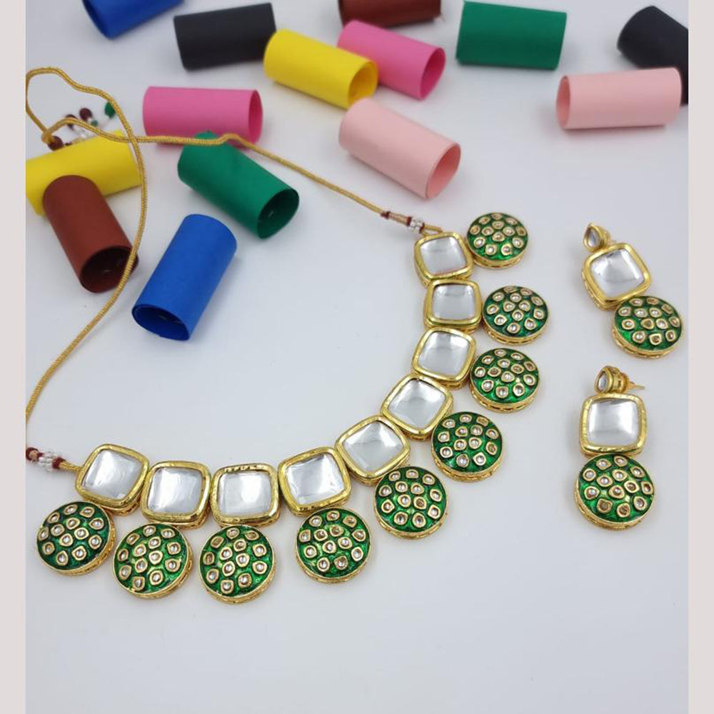 JCM Gold Plated Kundan Stone And Meenakari Necklace Set