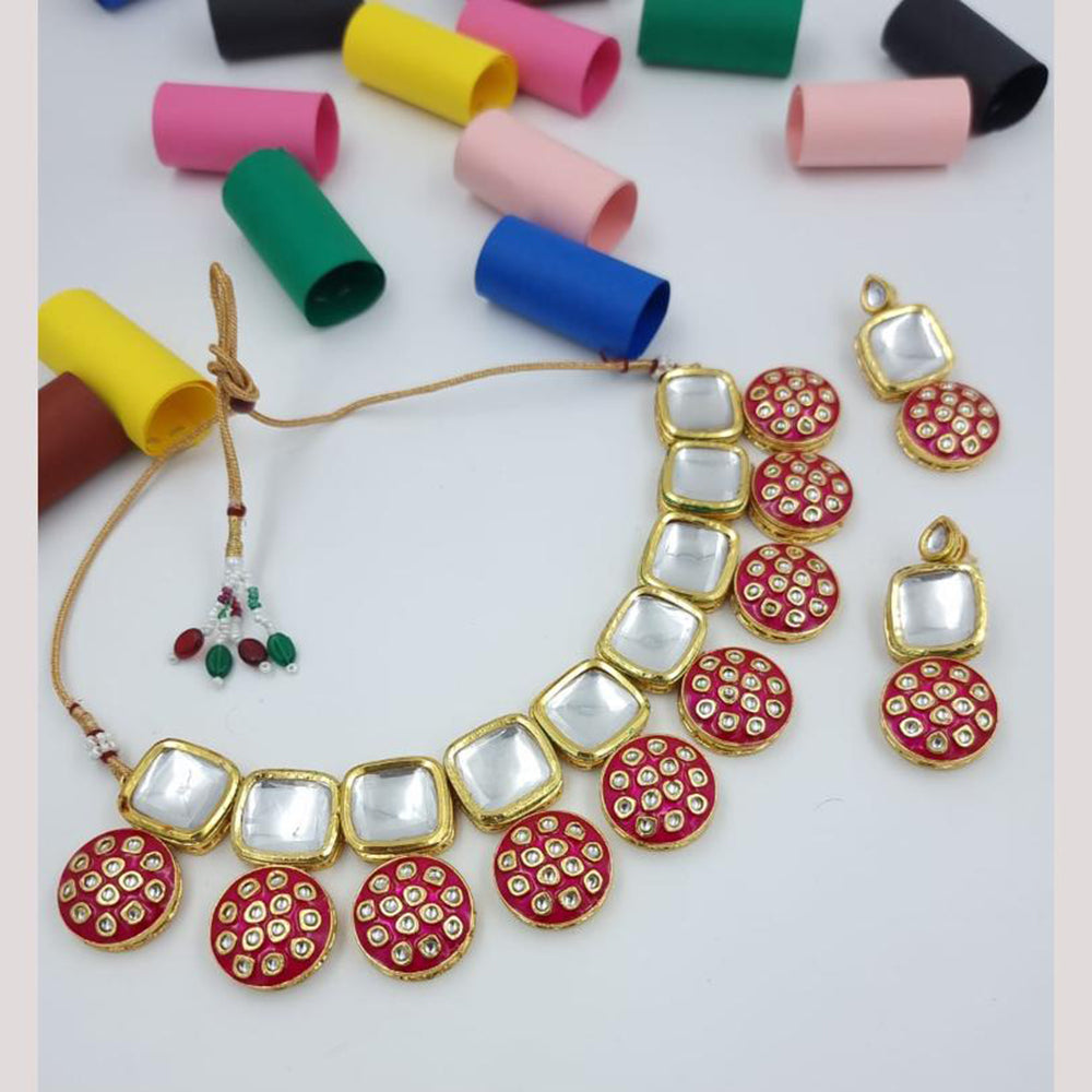 JCM Gold Plated Kundan Stone And Meenakari Necklace Set