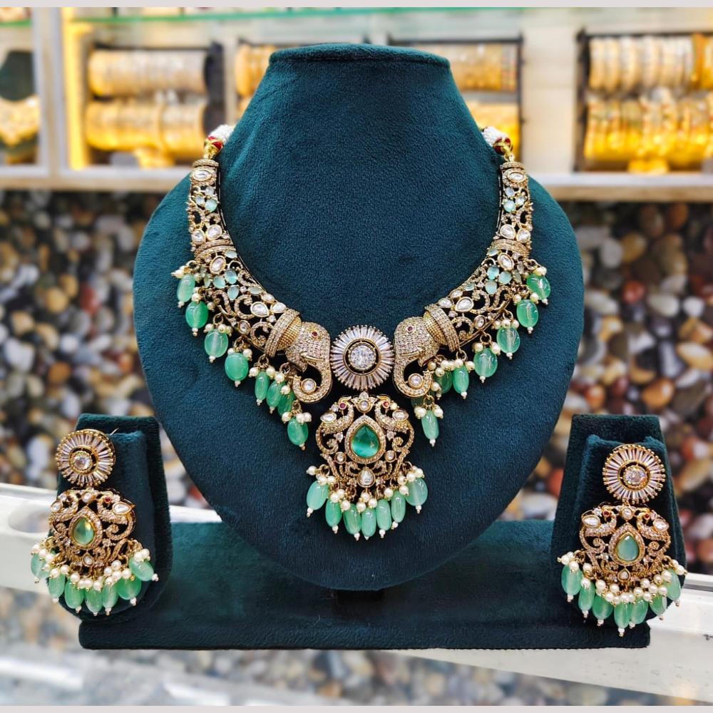 JCM Gold Plated Polki Kundan Stone And Beads Necklace Set