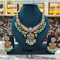 JCM Gold Plated Polki Kundan Stone And Beads Necklace Set