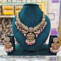 JCM Gold Plated Polki Kundan Stone And Beads Necklace Set