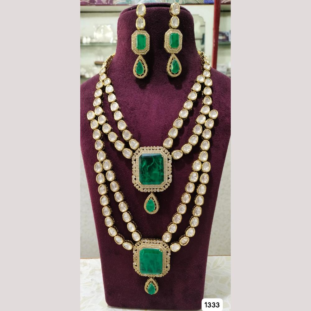JCM Gold Plated Polki Kundan Stone Long Necklace Set