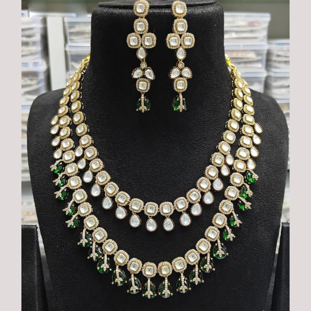 JCM Gold Plated Polki Kundan Stone And Beads Necklace Set
