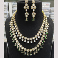 JCM Gold Plated Polki Kundan Stone And Beads Necklace Set