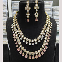 JCM Gold Plated Polki Kundan Stone And Beads Necklace Set
