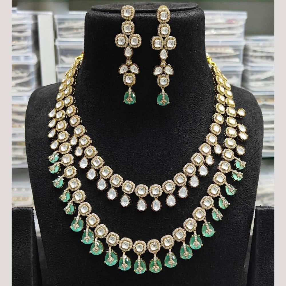JCM Gold Plated Polki Kundan Stone And Beads Necklace Set