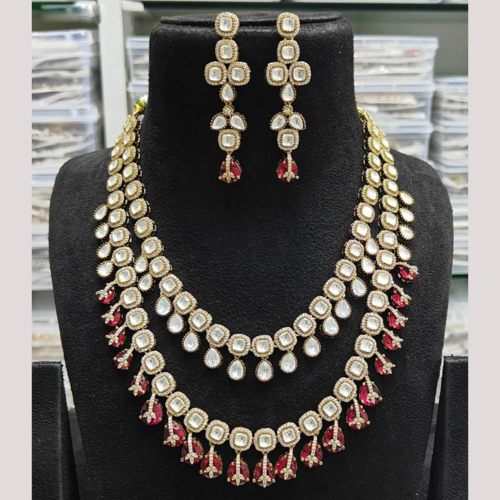 JCM Gold Plated Polki Kundan Stone And Beads Necklace Set