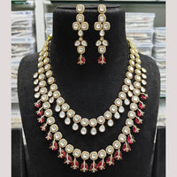 JCM Gold Plated Polki Kundan Stone And Beads Necklace Set