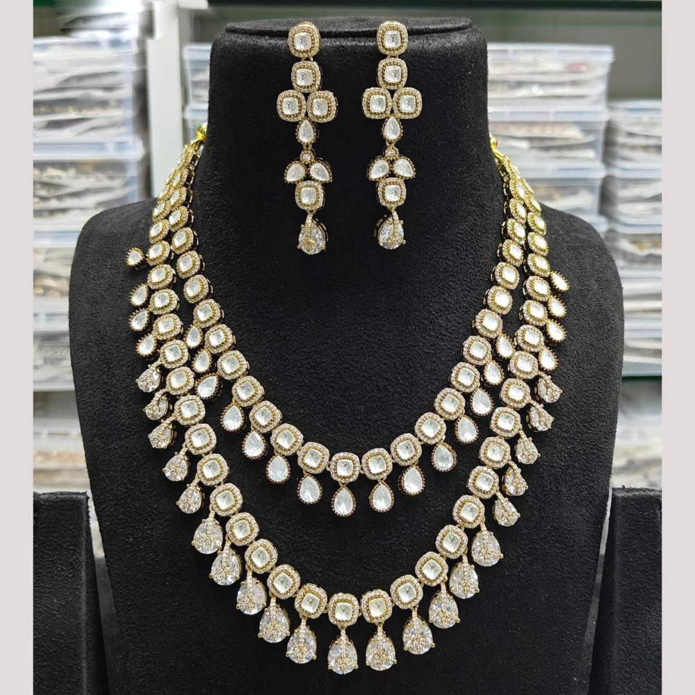 JCM Gold Plated Polki Kundan Stone And Beads Necklace Set