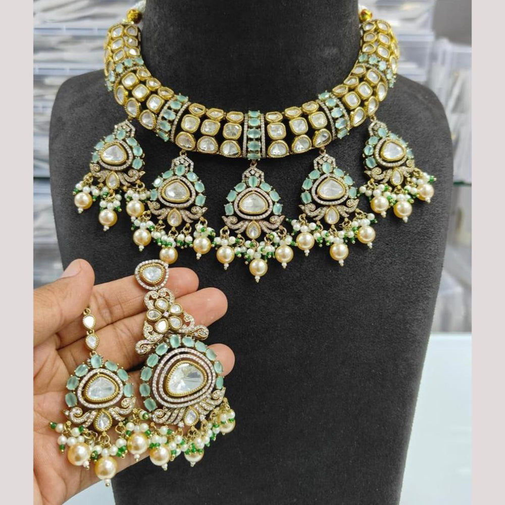 JCM Gold Plated Polki Kundan Stone And Beads Necklace Set