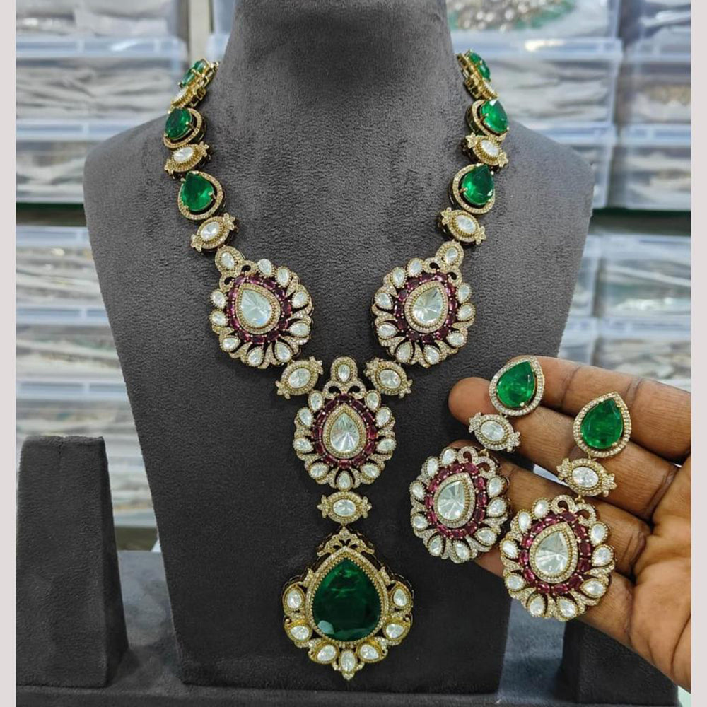JCM Gold Plated Polki Kundan Stone Necklace Set