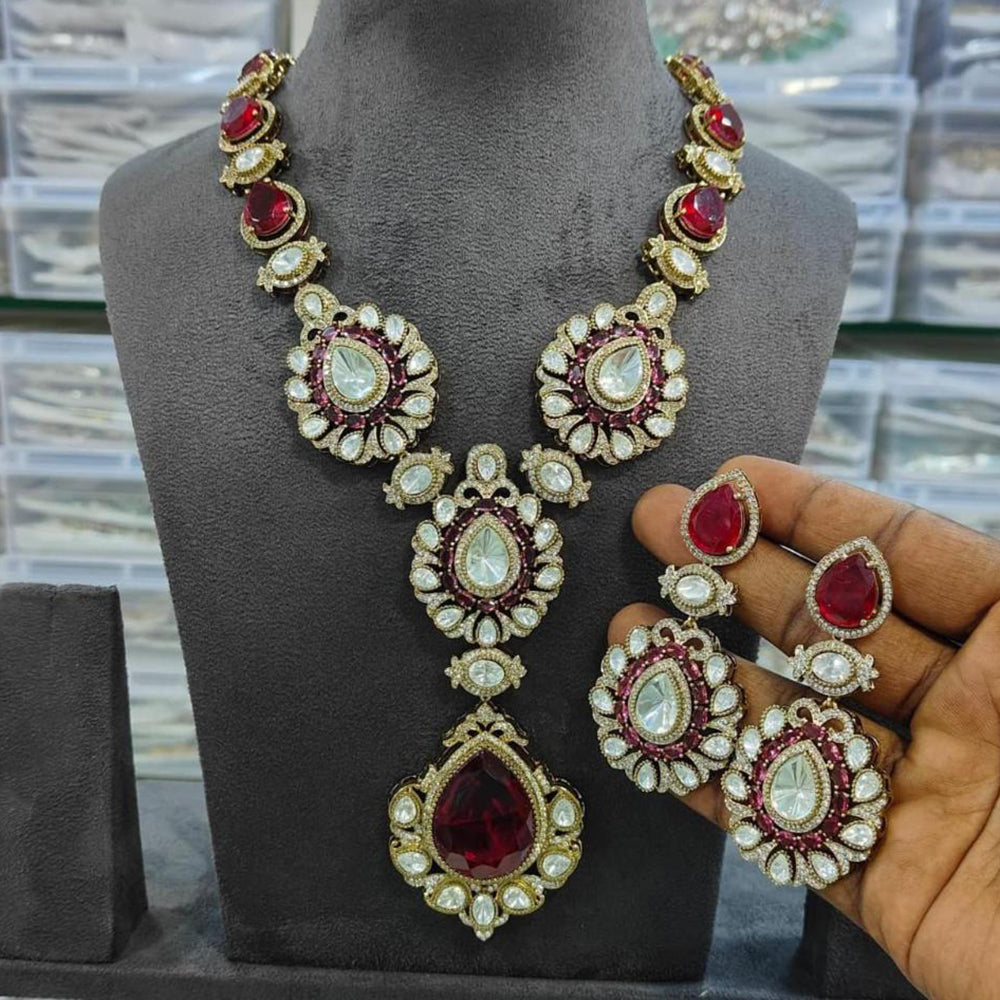 JCM Gold Plated Polki Kundan Stone Necklace Set