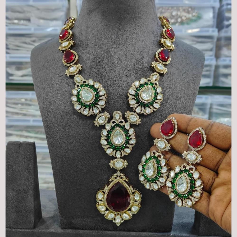 JCM Gold Plated Polki Kundan Stone Necklace Set