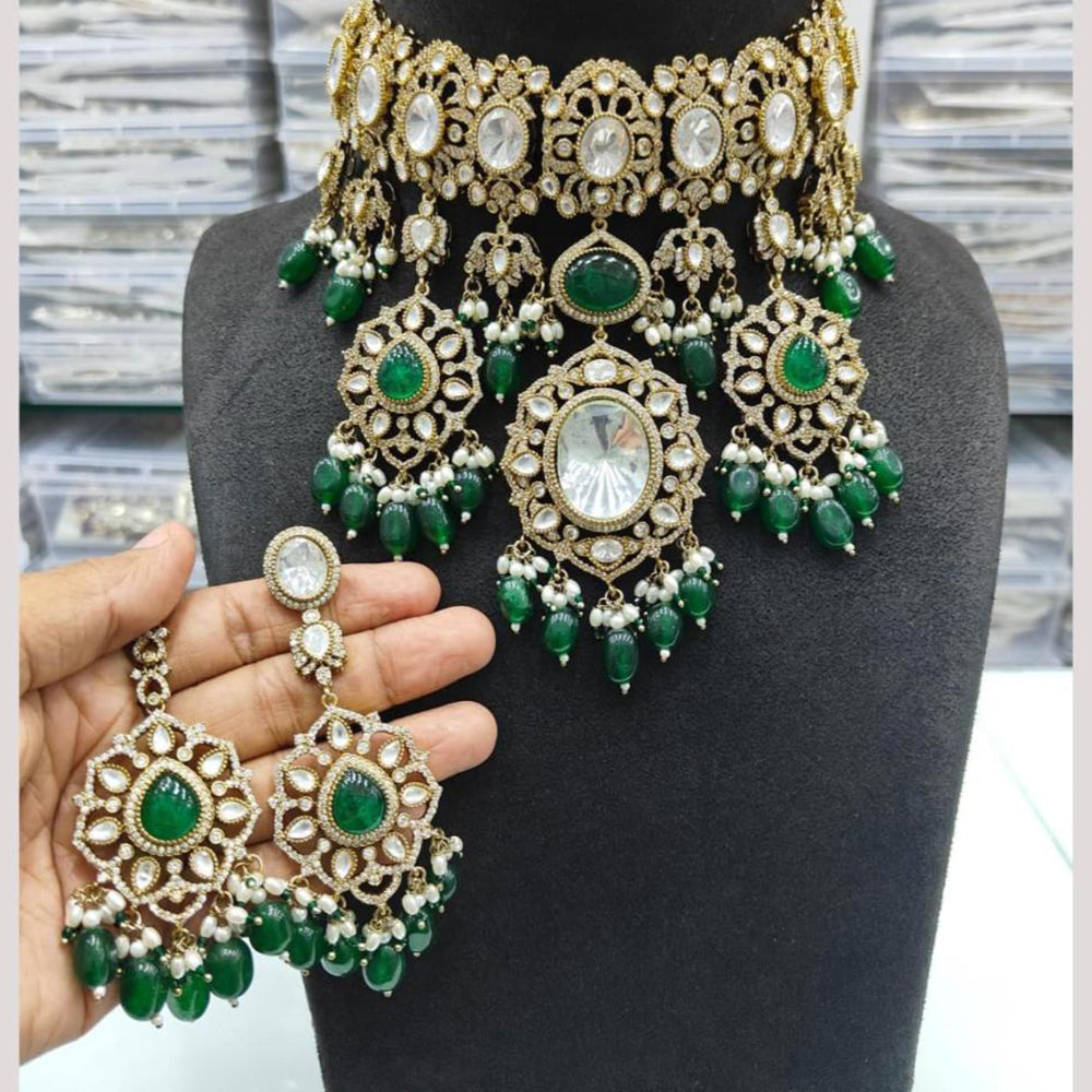 JCM Jewellery Gold Plated Polki Kundan Stone And Beads Choker Necklace Set
