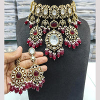 JCM Gold Plated Polki Kundan Stone And Beads Choker Necklace Set