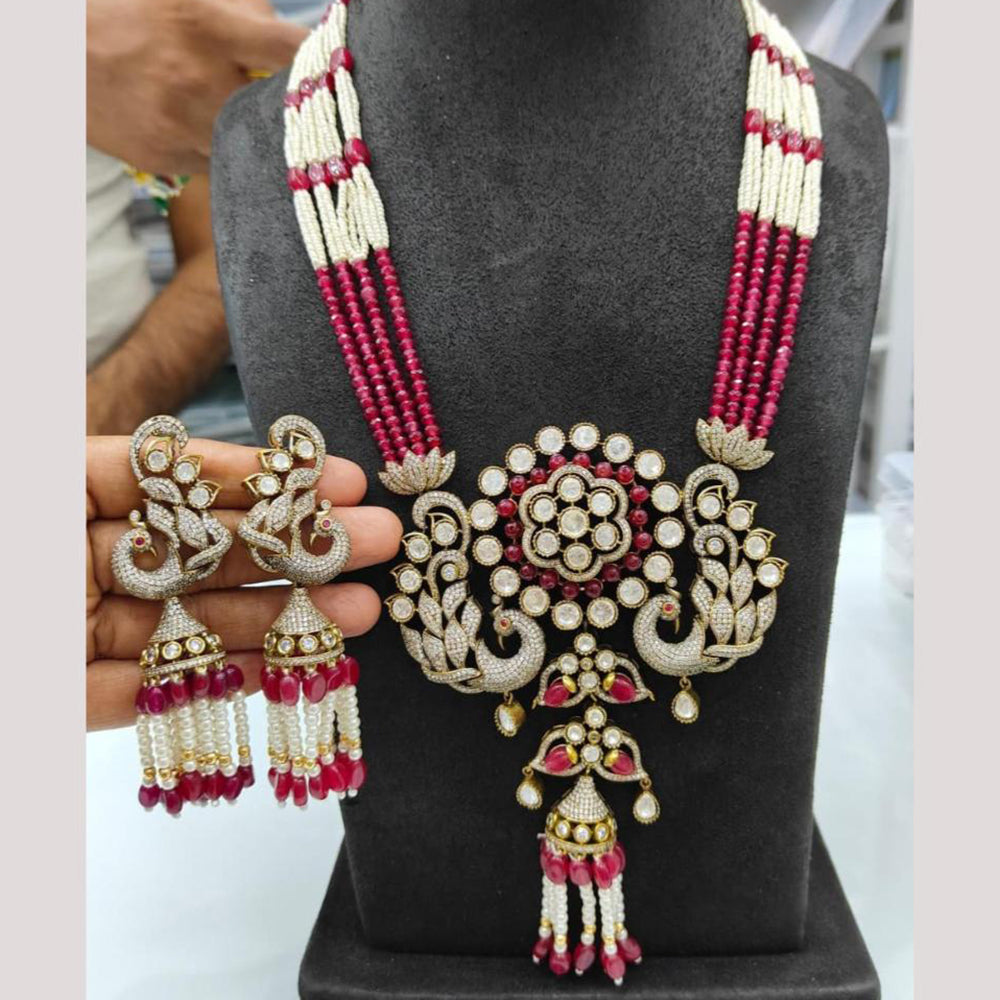 JCM Gold Plated Austrian Stone And Beads Long Necklace Set