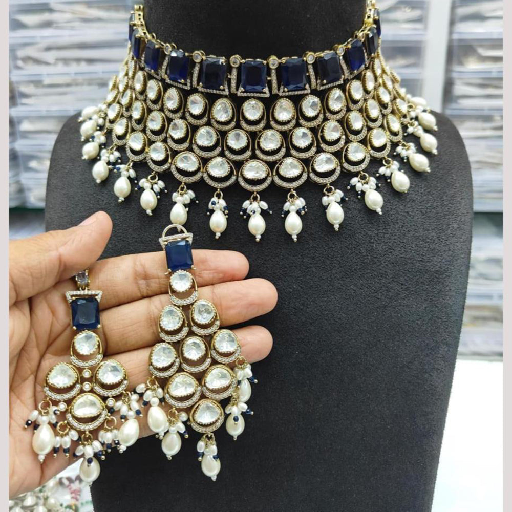 JCM Jewellery Gold Plated Polki Kundan Stone And Pearl Choker Necklace Set