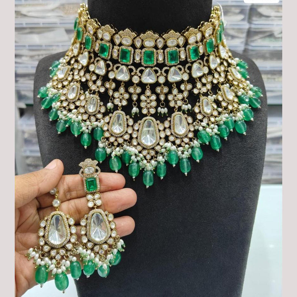 JCM Jewellery Gold Plated Polki Kundan Stone And Beads Choker Necklace Set