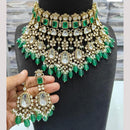 JCM Gold Plated Polki Kundan Stone And Beads Choker Necklace Set