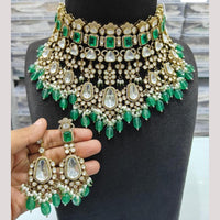 JCM Gold Plated Polki Kundan Stone And Beads Choker Necklace Set