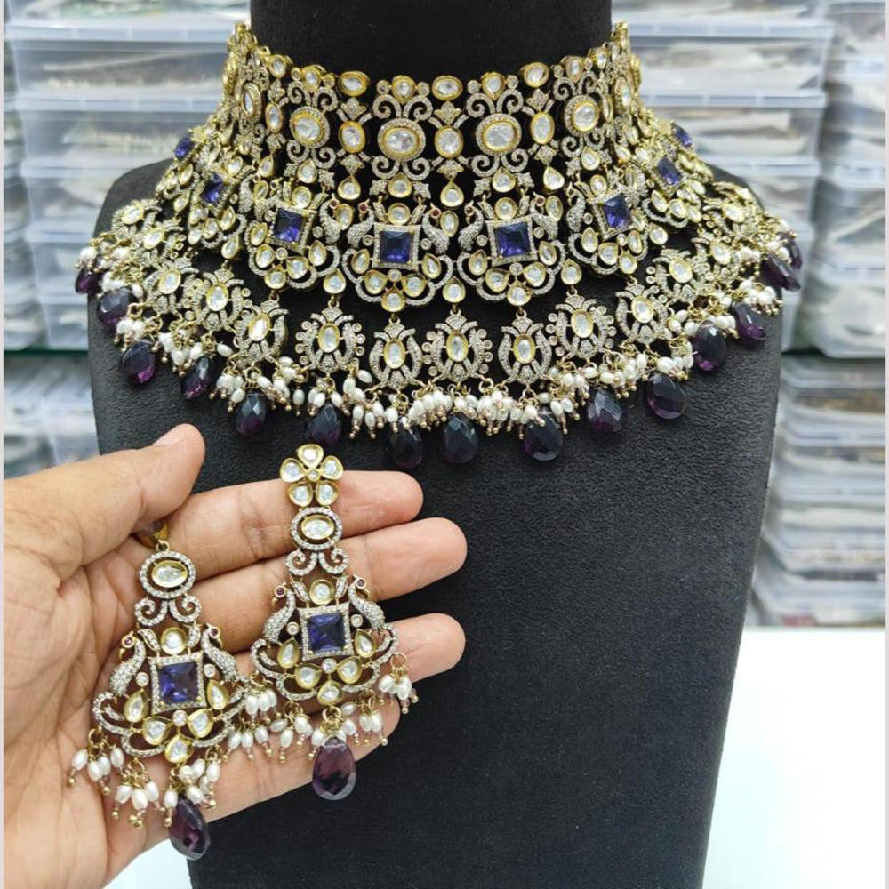JCM Jewellery Gold Plated Polki Kundan Stone And Beads Choker Necklace Set