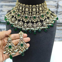 JCM Gold Plated Polki Kundan Stone And Beads Choker Necklace Set