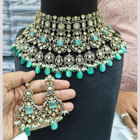 JCM Gold Plated Polki Kundan Stone And Beads Choker Necklace Set