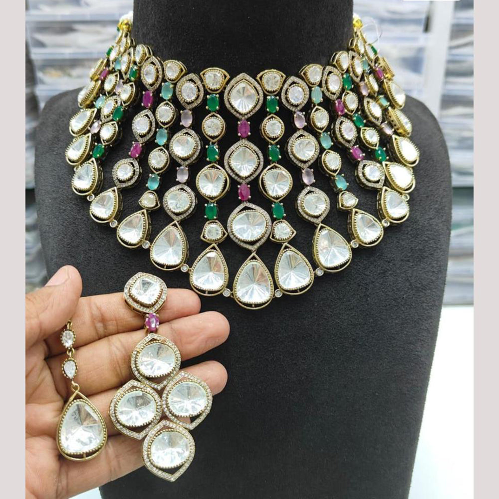 JCM Jewellery Gold Plated Polki Kundan Stone Choker Necklace Set