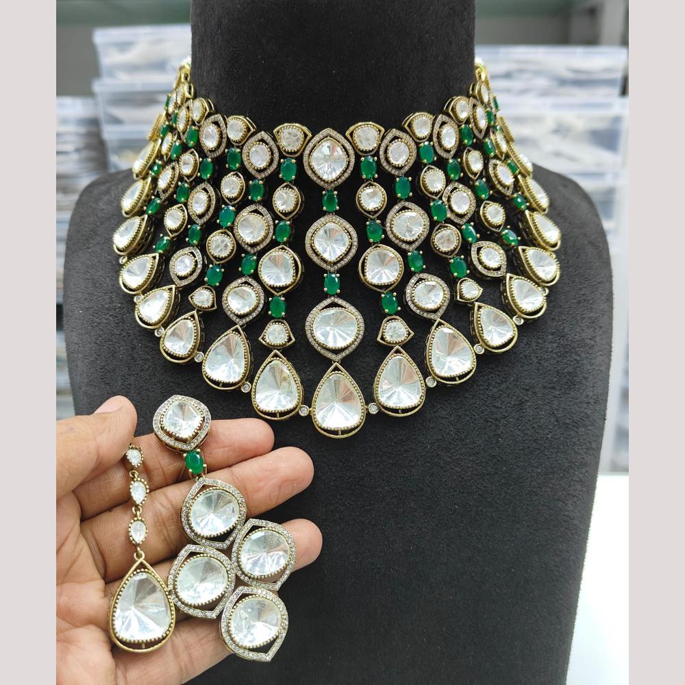 JCM Jewellery Gold Plated Polki Kundan Stone Choker Necklace Set