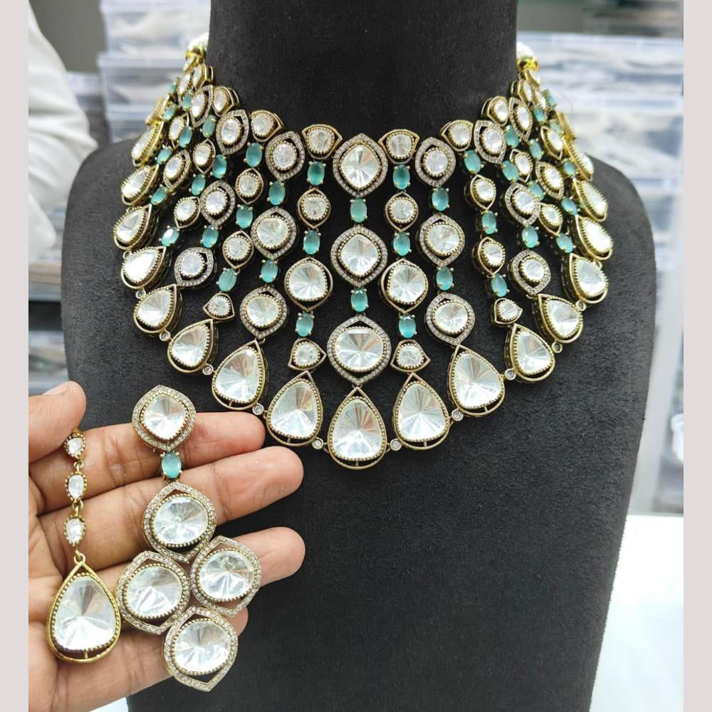 JCM Gold Plated Polki Kundan Stone Choker Necklace Set