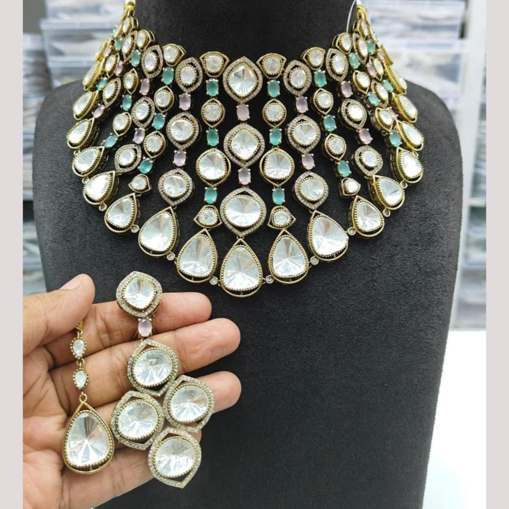 JCM Gold Plated Polki Kundan Stone Choker Necklace Set