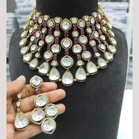 JCM Gold Plated Polki Kundan Stone Choker Necklace Set