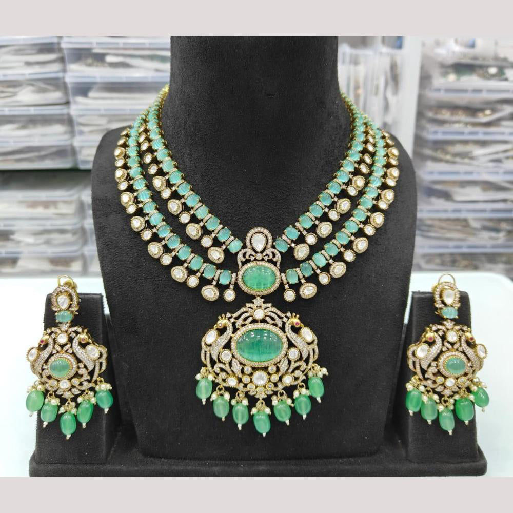 JCM Gold Plated Polki Kundan Stone And Beads Necklace Set