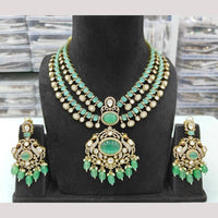 JCM Gold Plated Polki Kundan Stone And Beads Necklace Set