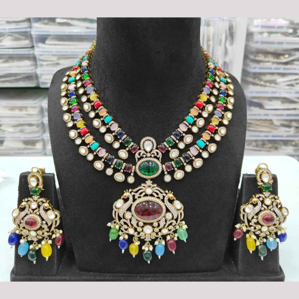 JCM Gold Plated Polki Kundan Stone And Beads Necklace Set