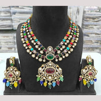 JCM Gold Plated Polki Kundan Stone And Beads Necklace Set