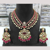 JCM Gold Plated Polki Kundan Stone And Beads Necklace Set