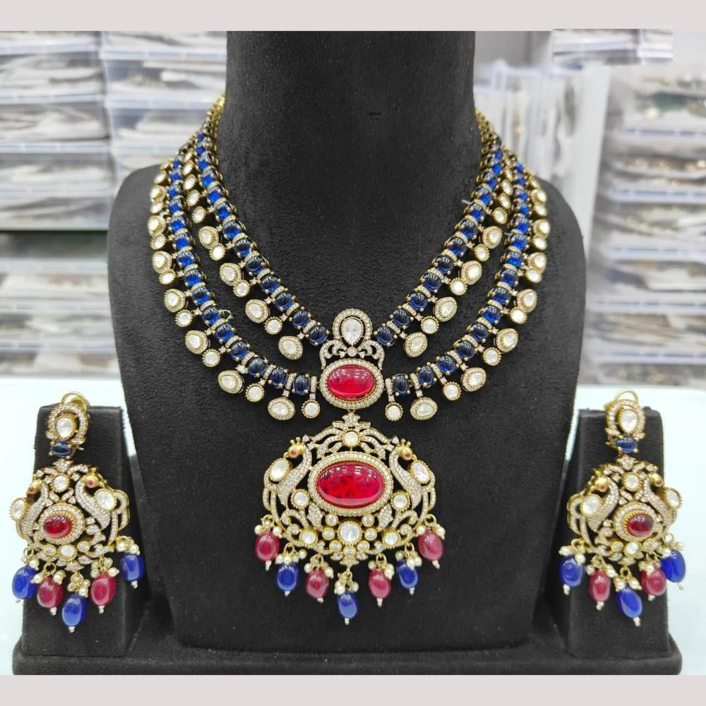 JCM Gold Plated Polki Kundan Stone And Beads Necklace Set