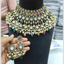 JCM Gold Plated Polki Kundan Stone And Beads Choker Necklace Set