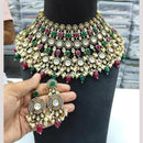 JCM Gold Plated Polki Kundan Stone And Beads Choker Necklace Set