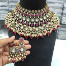 JCM Gold Plated Polki Kundan Stone And Beads Choker Necklace Set