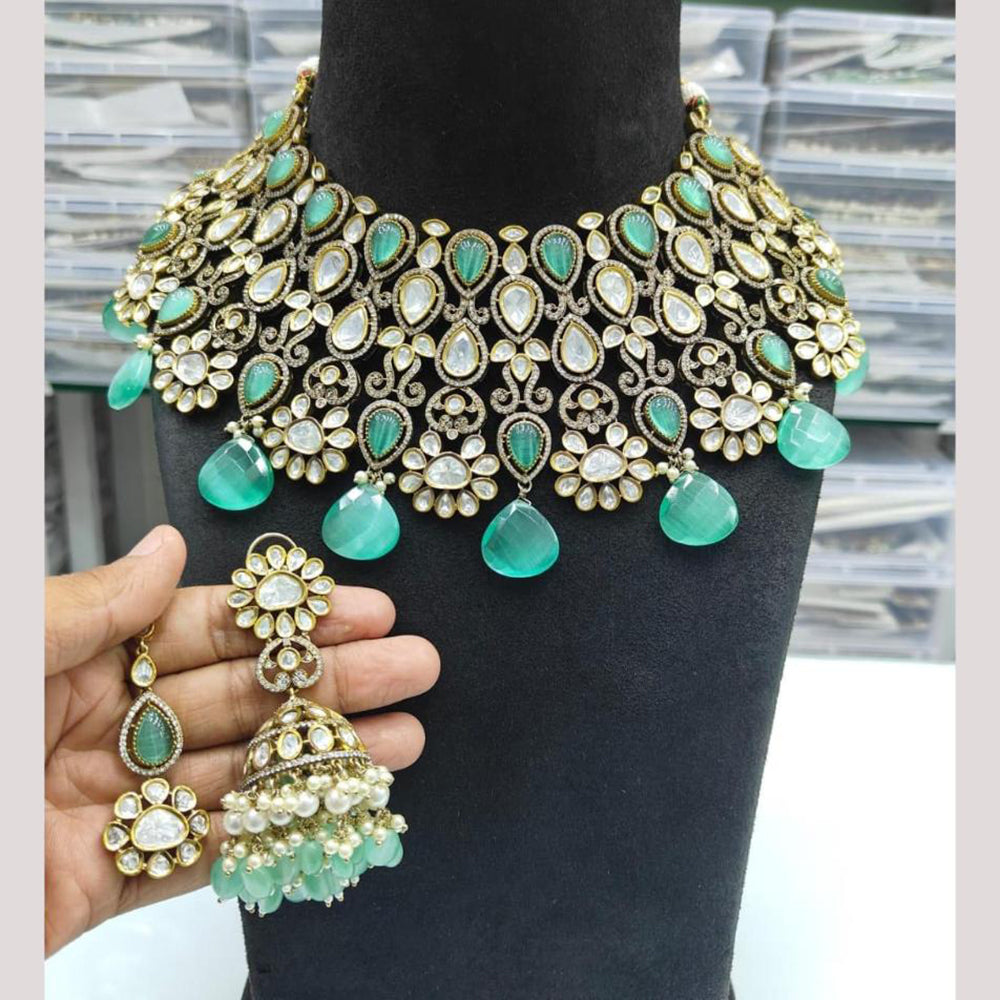 JCM Jewellery Gold Plated Polki Kundan Stone And Beads Choker Necklace Set