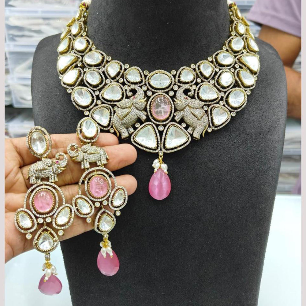 JCM Jewellery Gold Plated Polki Kundan Stone Choker Necklace Set