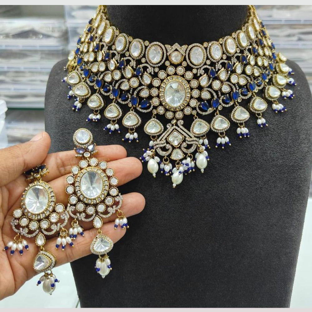 JCM Jewellery Gold Plated Polki Kundan Stone And Pearl Choker Necklace Set