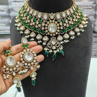 JCM Gold Plated Polki Kundan Stone And Pearl Choker Necklace Set